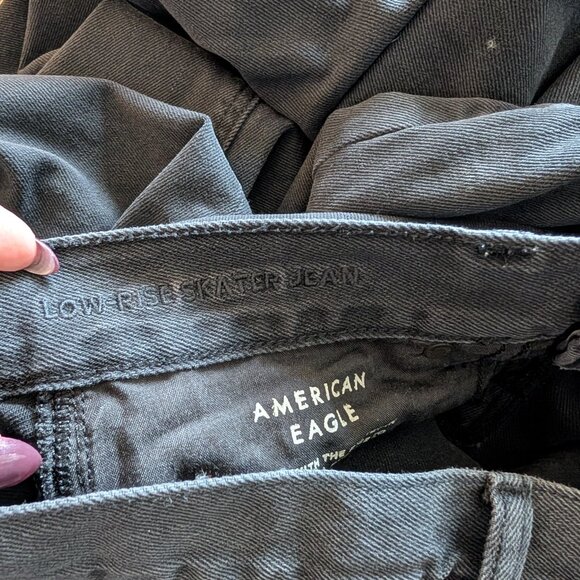 American Eagle Low Rise Skater Jeans Black Wide Leg Denim Size 8 Regular - Picture 12 of 12